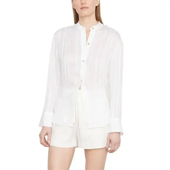 Vince Drapey Long Sleeve Stripe Band Collar Shirt Optic White V933612803-137O XS